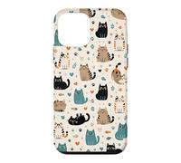 Cute Cat Kawaii Doodle Black Tabby Teal Paw Print Pattern Case for iPhone 12 mini