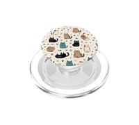 Cute Cat Kawaii Doodle Black Tabby Teal Paw Print Pattern PopSockets PopGrip for MagSafe