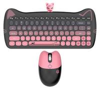 Cute Cat Keyboard and Mouse Combo with Magnetic Cat Figure - Wireless 2.4GHz, Compact Design, for Laptop & Desktop - Pink - Black (Black-Pink Gradiant)