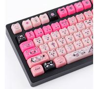 Cute Cat Keycaps Set,Translucent MAO Profile-Pink Keycaps with Keycap Case