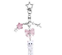 Cute Cat Keychain Y2K Accessories Bow for Women Girls Coquette Bow Keychain for Backpack Bag Aesthetic Charms Y2K Bag Charms, White, S
