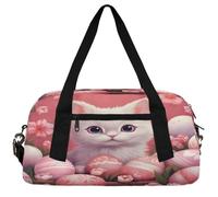 Cute cat Kids Duffle Bag Boys Girls Small Sport Dance Gym Bag for Overnight Travel Weekender Carry On, Colored Eggs and Cats, 18.5"L x 9.4"W x 7.8"H