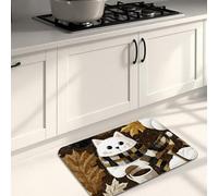 Cute Cat Kitchen Mats for Floor, Autumn Leaves and Pumpkin Soft Mats, Cushioned Comfort Washable Non Slip Decor Rugs for Kitchen Sinks Laundry Room Bathroom 16x24 Inch