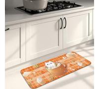 Cute Cat Kitchen Mats for Floor, Fanciful Orange Design Soft Mats, Cushioned Comfort Washable Non Slip Decor Rugs for Kitchen Sinks Laundryroom Bathroom 16x47 Inch