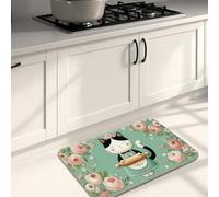 Cute Cat Kitchen Mats for Floor, Floral Pattern Non Slip Soft Rugs, Cushioned Comfort Washable Decor Mats for Kitchen Sinks Laundry Room 16x24 Inch