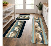 Cute Cat Kitchen Mats for Floor, Vintage Teacups Design Soft Mats, Cushioned Comfort Washable Non Slip Decor Rugs for Kitchen Sinks Laundryroom Bathroom 3Pcs