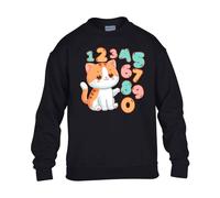 Cute Cat Kitten Boys Kids Girls Sweatshirt World Book Math Numbers Day Unisex Funny School Gift Christmas Jumper Black - Youth Medium (Age 7-8)