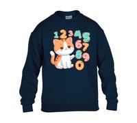 Cute Cat Kitten Boys Kids Girls Sweatshirt World Book Math Numbers Day Unisex Funny School Gift Christmas Jumper Navy Blue - Youth Medium (Age 7-8)