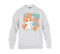 Cute Cat Kitten Boys Kids Girls Sweatshirt World Book Math Numbers Day Unisex Funny School Gift Jumper White - Youth Medium (Age 7-8)