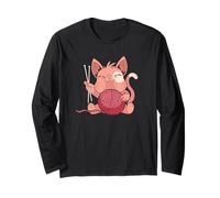 Cute Cat Kitten Knitting Accessories Chopping Wool handwork Long Sleeve T-Shirt