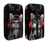 Cute Cat Kitten Listening to Music Pickleball Paddle Cover with Mesh Pocket for Accessories, Fits 2 Paddles and 4balls