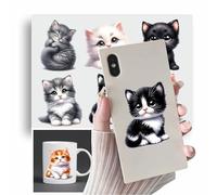 Cute Cat Kitten Vinyl Wall Decal Stickers, Cover Marks, 70mm Qty:6, Ideal for Phone, Cups & Mugs, Laptop, Toilet, Phone, Scrapbooking and More, Vibrant Kitten Graphics