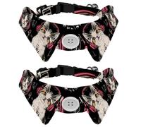 Cute Cat Kittens Listening to Music Black Background Dog Collar Bowtie, Comfortable Adjustable Dog Bow Tie Collar for Small Boys and Girls Pets