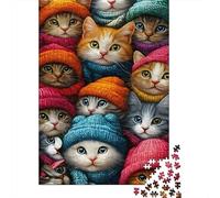 Cute Cat Knit Hats 1000 Piece Thickened Paper Puzzle Adults Relaxation Hobby Engaging Brain Teaser Easy to Store 52x38cm/1000pcs