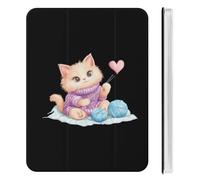 Cute Cat Knitting with Yarn Balls Cute Tablet Case with Pencil Holder Unisex Slim Hard Protective Cover Compatible with iPad Mini 4/5/6