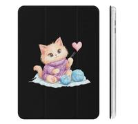 Cute Cat Knitting with Yarn Balls Cute Tablet Case with Pencil Holder Unisex Slim Hard Protective Cover Compatible with iPad Mini 4/5/6