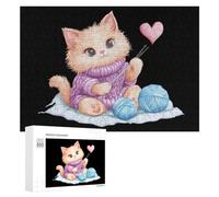 Cute Cat Knitting with Yarn Balls Funny Wooden Picture Puzzle for Adults Challenge Intellectual Game Jigsaw Birthday Gifts