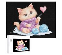 Cute Cat Knitting with Yarn Balls Funny Wooden Picture Puzzle for Adults Challenge Intellectual Game Jigsaw Birthday Gifts