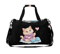 Cute Cat Knitting with Yarn Balls Trendy Duffle Bag for Travel Large Capacity Lightweight Carry on Halfday Weekender Bags