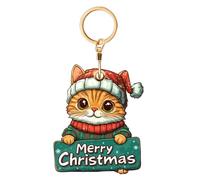 Cute Cat Leather Keychain Case Holder Compatible with Air Tag, Merry Christmas Scratch-Resistant Trackers Holder with Keychain Ring, Cute Bag Charm, Access Card Protection Case
