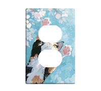 Cute Cat Light Switch Cover Plate/Outlet Covers, Soft Blue Floral Design for Home Decor, Thermoplastic Wall Plates, Standard Size Single Duplex Outlet