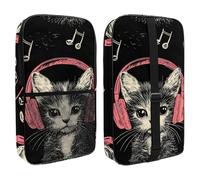 Cute Cat Listening to Music with Headphones Pickleball Paddle Cover with Mesh Pocket for Accessories, Fits 2 Paddles and 4balls