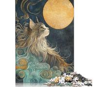 Cute Cat Look at The Moon Jigsaw Puzzles Puzzles for Adults Kids. 1000 Pieces Great Gifts Challenge Toy Educational Game Home Decoration for Adults& Kids Age 14 Years Up 1000pcs (75x50cm)