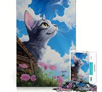 Cute Cat Look at The Sky Jigsaw Puzzles 1000 Pieces for Adults Stress Relief Firm Cut Fun Play Premium Gift (38x26cm)