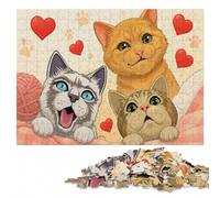Cute Cat Love Love Love Lo Colourful Wooden Puzzle for Adults, 300 Pieces | Piece-by-piece progress - a simple way to organise the image on quiet evenings.