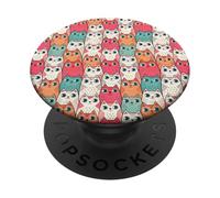 Cute Cat Lover Pink Teal Cats Pattern PopSockets Adhesive PopGrip