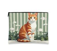 Cute Cat Makeup Bag, Orange Tabby Animal Cosmetic Travel Pouch for Women, Portable Small Canvas Zipper Pouch, Cat Lover Gift Skincare Toiletry Bag Organizer, Orange, 7x9 Inch, Cat