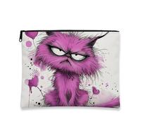 Cute Cat Makeup Bag, Peach Furry Cartoon Cosmetic Travel Pouch for Women, Portable Small Canvas Zipper Organizer, Fun Gift Skincare Toiletry Bag, Peach, 7x9 Inch, Cat