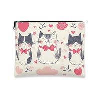 Cute Cat Makeup Bag, Playful Kittens Cosmetic Travel Pouch for Women, Portable Canvas Zipper Organizer, Valentine'S Day Skincare Toiletry Bag, Cream, 7x9 Inch, Pouch