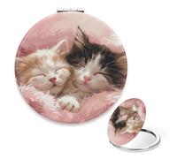 Cute Cat Makeup Mirror Pink Girly Round Mirror Makeup Mirrors, Mini Travel Essentials Portable Handheld Pocket Mirrors for Home Office Camping, Women Girls Must Haves Small Gift Travel Gifts