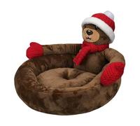 Cute Cat Mat -Non-Slip Winter Sleeping Pad for Cats, Small Dogs | Soft Pet Bed in Dark Brown Bear Design, Cozy Tent House with Removable Cushioned Pillow, Pet Mattress for Winter Cats and Small Dogs