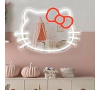 Cute Cat Mirror Neon Sign for Room Decor, Adjustable Brightness Neon Sign & Battery Operated, Anime Gifts for Girls, Birthday and Christmas Gifts for Girls, Women (9.9 x 13.4 inches))