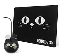 Cute Cat Mouse Pad and Mouse Set for Kids Children Wired USB Optical Mice Fit for Computer,Desktop,Notebook,PC,Laptop,Rubber Non-Slip Rectangle Mouse Pads,Home Office Computer Mouse pad Mat (Black)