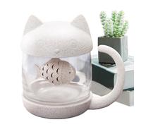 Cute Cat Mug - 9x12x13cm Glass Tea Cup with Fish-Shaped Tea Infuser and Filter, Fun Cool Personalized Cat-Themed Mug, Gift for Ladies Girls Teachers Friends Mothers Day