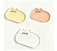 Cute Cat Nail Art Mixing Palette, Professional Gel Polish Color Blending Plate, Easy Clean Design, White Khaki Yellow, 3 Pack