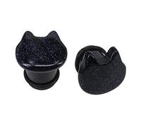 Cute Cat Natural Organic Stone Ear Plug Single Flare Ear Tunnel Gauge Stretcher Ear Expander Piercing 2g-5/8" (Blue Sandstone, Gauge=5/8"(16mm))