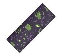 Cute Cat Neon Green Pastel Gothic-inspired printed foldable yoga mat for travel Thick 1 mm For hot yoga non slip, with carrying bag tapete para ejercicio 71x26 inches