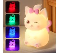 Cute Cat Night Light for Kids, 7 Color Changing & Dimmable, Super Squishy Silicone USB Rechargeable Lamp, Portable Nursery Light & Kawaii Gift for Baby, Boys, Girls & Adults, for Bedroom Decor