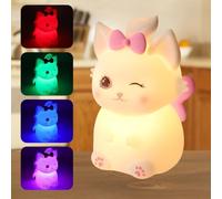 Cute Cat Night Light for Kids, Super Squishy Silicone USB Rechargeable Lamp, 7 Color Changing & Dimmable, Portable Nursery Light & Kawaii Gift for Baby, Boys, Girls & Adults, for Bedroom Decor