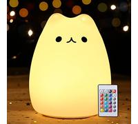 Cute Cat Night Light Kids Room with Remote Control, 7 Color Changing Portable Touch Kitty Lamp for Bedroom, USB Chargeable Animal Nightlight for Baby Children Nursery Toddler Girl Kawaii Birthday Gift