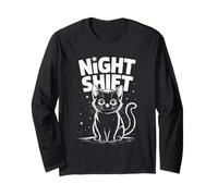 Cute Cat Night Work Emergency Services Shift Worker Long Sleeve T-Shirt
