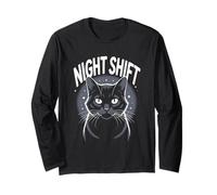 Cute Cat Night Work Emergency Services Shift Worker Long Sleeve T-Shirt