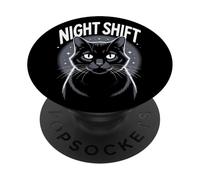 Cute Cat Night Work Emergency Services Shift Worker PopSockets Adhesive PopGrip