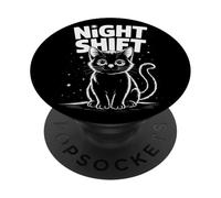 Cute Cat Night Work Emergency Services Shift Worker PopSockets Adhesive PopGrip