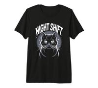 Cute Cat Night Work Emergency Services Shift Worker Premium T-Shirt