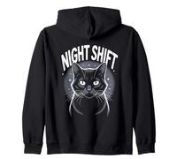 Cute Cat Night Work Emergency Services Shift Worker Zip Hoodie